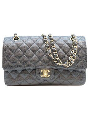 Chanel Black Caviar Gold Quilted 25 Shoulder Bag